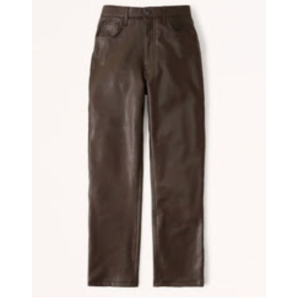 Abercrombie & Fitch Vegan Leather 90s Straight Pants - Dark Brown - Size 25